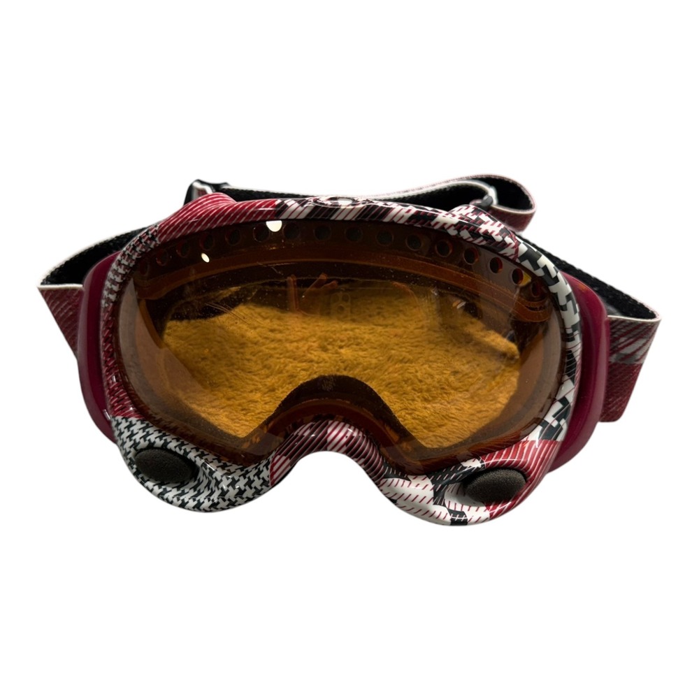 Oakley Mens Snow Goggles Orange Lens Red White Black Houndstooth Pattern Sport